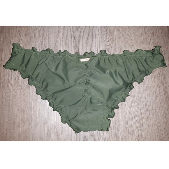 Hollister Swim Dark Green Ruffled Cheeky Bikini Bottoms Size XS Ruched Scrunch - Picture 2 of 4